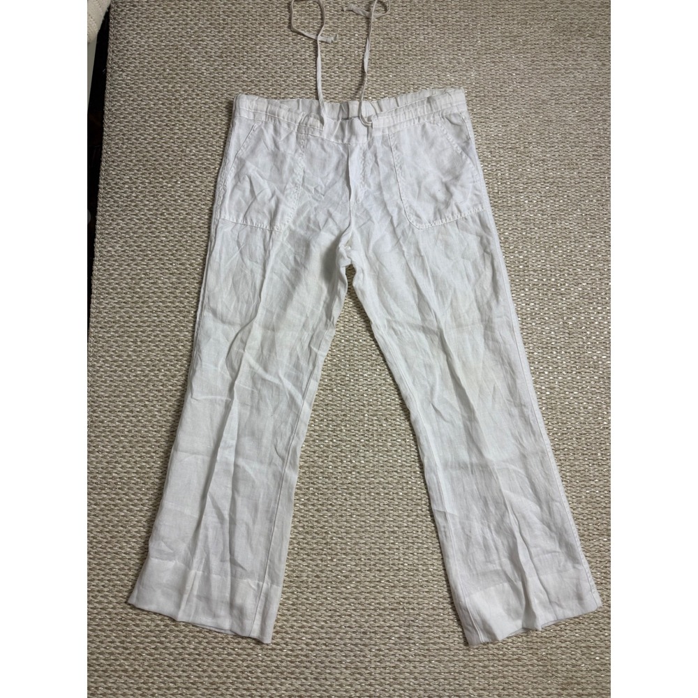 Allen Allen White 100% Linen Straight Leg Pants Beachy Lagenlook euro summer M